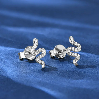 Tiny Spirit Snake Moissanite Earrings Studs Real 925 Silver for Women Men Gift 2025 Unique Animal Design Charm Jewelry GRA