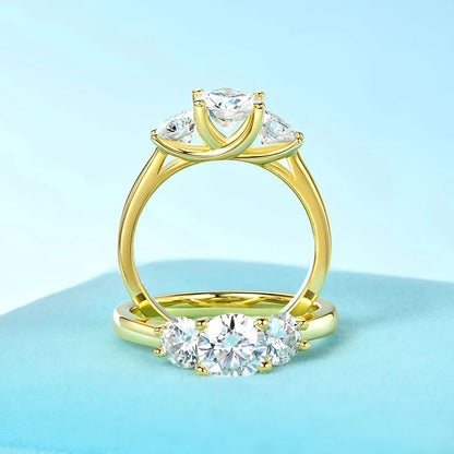 3 Stones D Moissanite Ring Real 925 Sliver Promise Rings for Women Engagement Wedding Jewelry 6.5mm 5mm Lab Diamond Bands