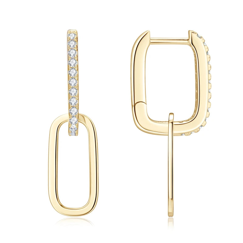 Paperclip Drop Link Earrings Detachable Hoops for Women Silver 925 Moissanite Huggie Earring Piercing Wedding Jewelry Gift