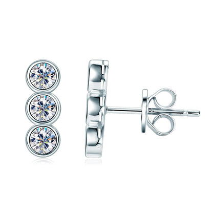 New Studs Earrings for Women 925 Sterling Silver Bezel Setting 3mm Real Moissanite Earrings Three Stone Piercing Jewelry Gifts