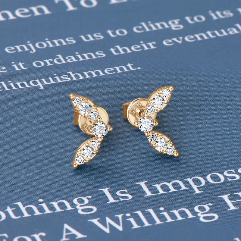 Cute Leaf-shape Moissanite Earrings 925 Sterling Silver Mini Studs Piercing Ear Earrings for Women Jewelry GRA Certificate
