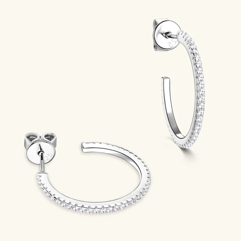 Open C Hoop Stud Earrings Moissanite Silver 925 for Women Simple Big Half Circle Drop Piercing Ear Jewelry Party Gifts