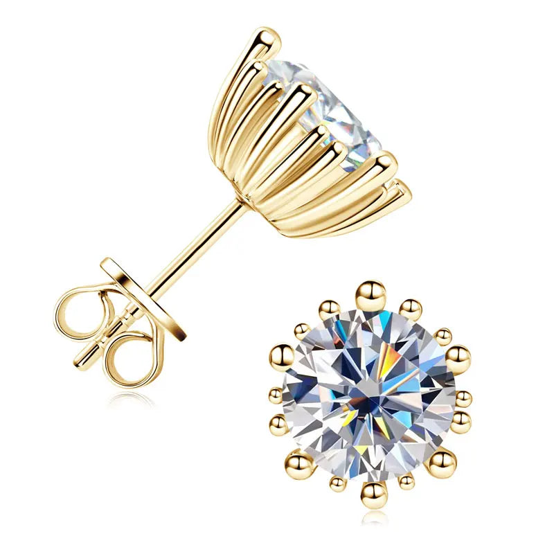 2025 Trendy Stud Earrings Moissanite 2ct 8mm 925 Silver Plated 18k Gold Hypoallergenic Earrings Valentine's Gift for Women