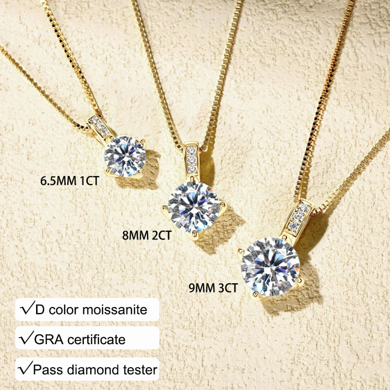 2025 Sparking 1ct 2ct 3ct D Moissanite Pendant Necklace for Women Adjustable 925 Silver Chain Fine Jewelry Valentine's Day Gift