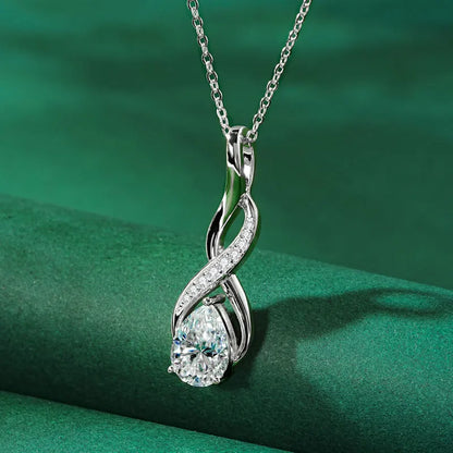 7x10mm 2ct Pear Cut Moissanite Infinity Pendant Necklace for Women 925 Sterling Silver Adjustable Chain Fine Jewelry Gift