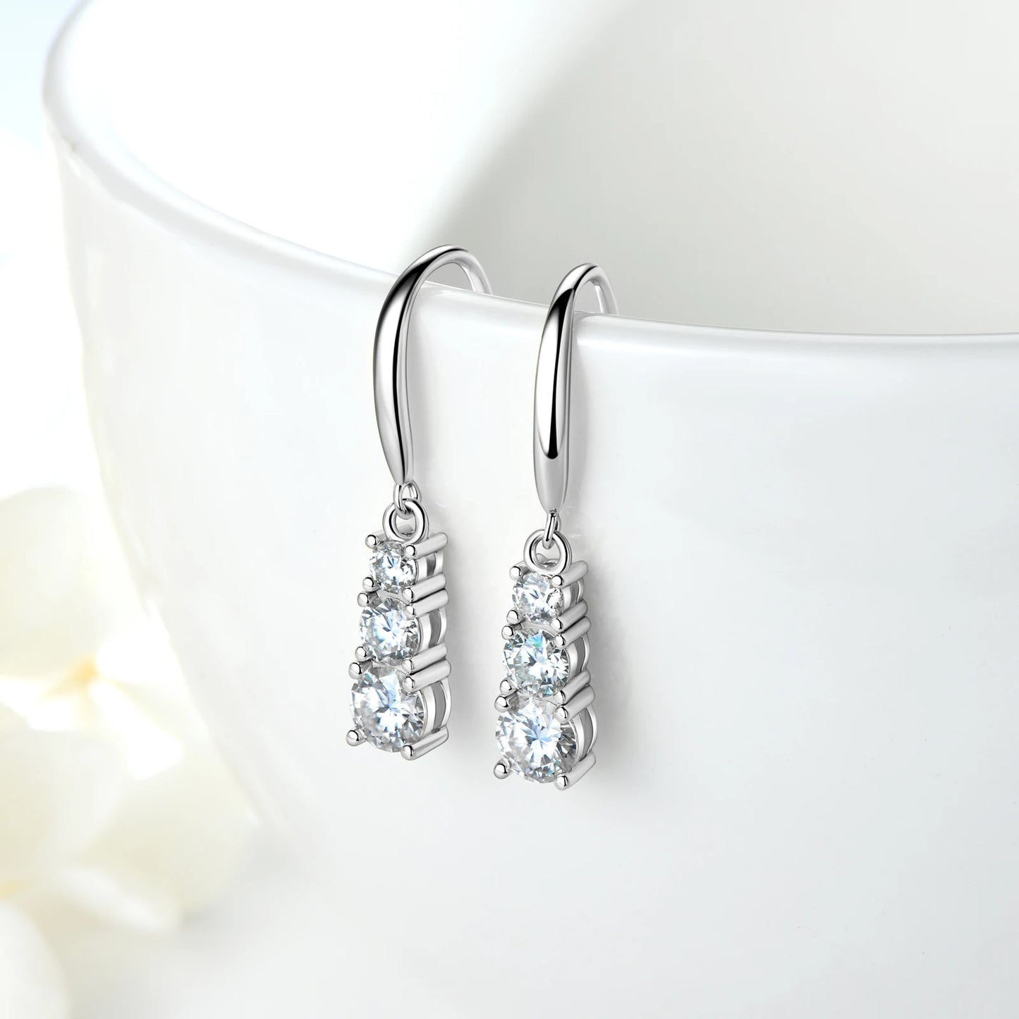 925 Silver Three Stone Hook Earrings GRA Certified 1.8CTW. Moissanite Dangel Drop Earrings Wedding Jewelry Gifts for Women