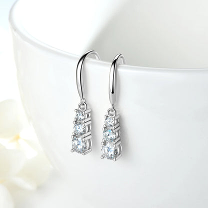 925 Silver Three Stone Hook Earrings GRA Certified 1.8CTW. Moissanite Dangel Drop Earrings Wedding Jewelry Gifts for Women