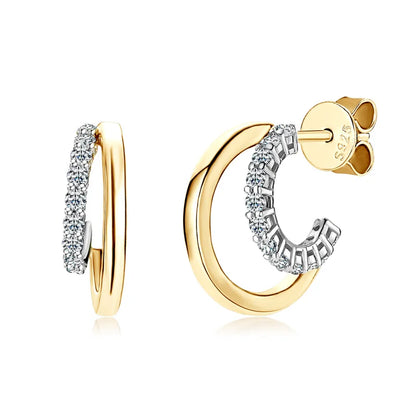 925 Sterling Silver Moissanite Earrings Stud for Women Double Open Hoop Ear Cuff 2024 Trend Jewelry with Certificate Gifts