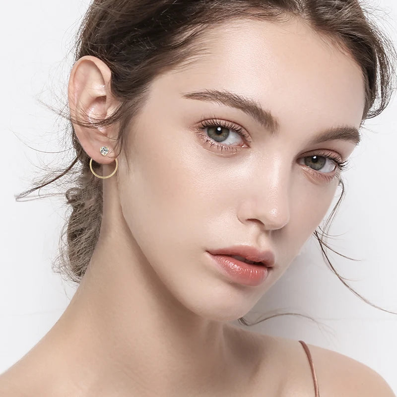 100% 925 Silver Circle Piercing Earrings for Women 4mm 0.3ct Moissanite Earring Studs Threader Wedding Party Jewelry 2024