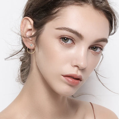 100% 925 Silver Circle Piercing Earrings for Women 4mm 0.3ct Moissanite Earring Studs Threader Wedding Party Jewelry 2024