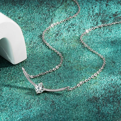 2024 5mm 0.5ct D Moissanite Curved Pendant Necklace 100% 925 Silver Chain for Women Jewelry Christmas Anniversary Gift with GRA
