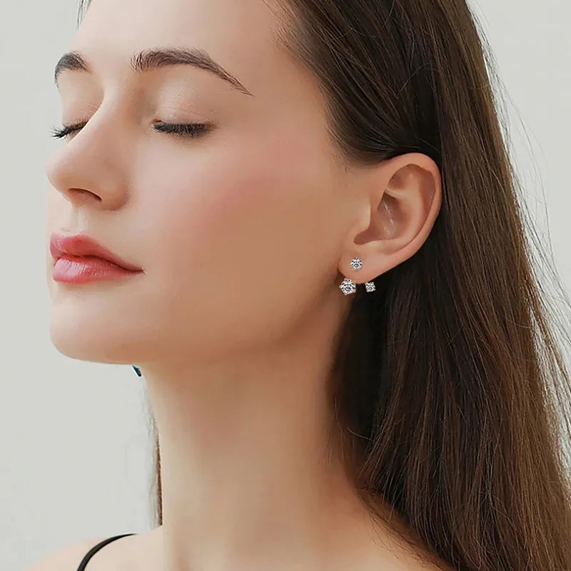 2024 New D1.80CT Moissanite Stud Earrings Three Stones Ear Jacket for Women 925 Sterling Silver Earring Dual Use Jewelry Gift