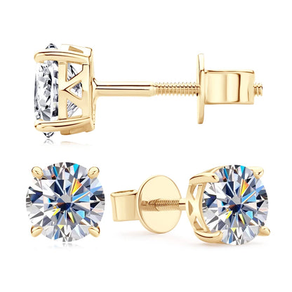 Pure 10K 14K Gold Stud Earrings D0.80CT Moissanite Piercing Earrings for Women Men GRA Certified Jewelry Classic Four Claw