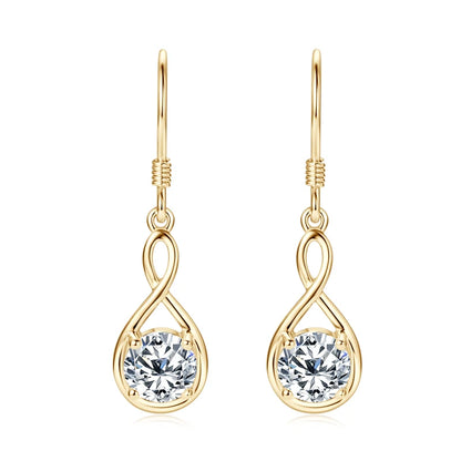 925 Sterling Silver 6.5mm 1.0 Carat Moissanite Drop Dangle Earrings Infinity Hook Wedding Jewelry Women's Christmas Gift