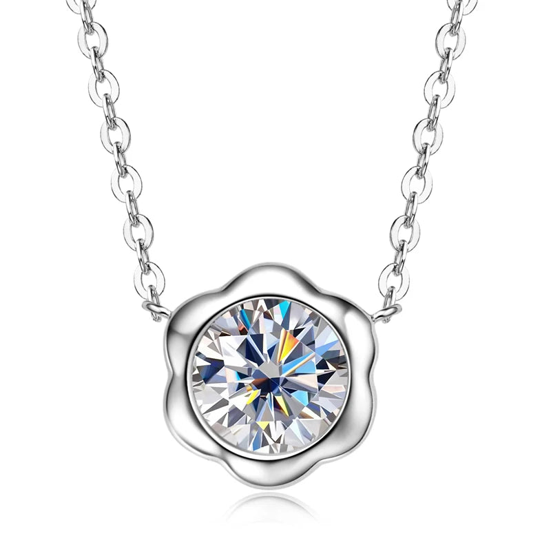 6.5mm 1.0ct Moissanite Pendant Necklace for Women 925 Silver Cute Petal Shaped Necklaces Adjustable Chain Fine Jewelry Gift GRA