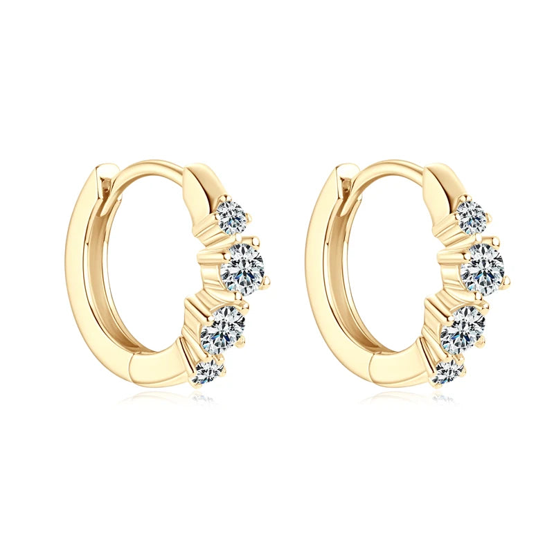 925 Sterling Silver 4 Stones Hoops Huggie Earrings Moissanite Irregular for Women GRA 3mm&2mm Round Cut Classic Jewelry