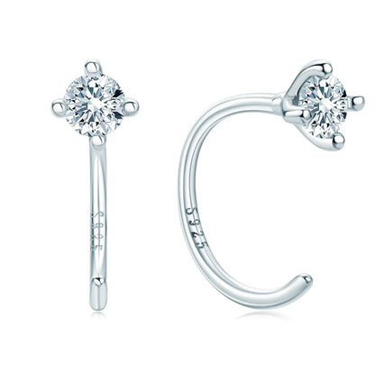 Small Half Hoop Earrings 3.5mm Moissanite Piercing Stud Ear Cuff 925 Sterling Silver for Women Certificate GRA Jewelry