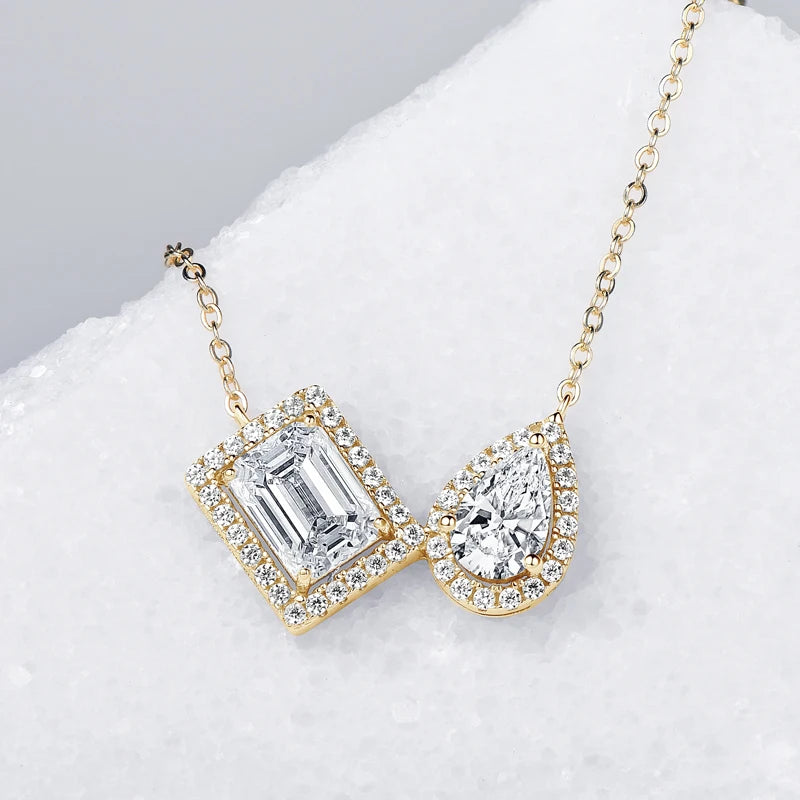 3CTW. 2ct Emerald Cut and Pear Cut D Moissanite Pendant Necklace for Women s925 Silver GRA Certified Jewelry Party Birthday Gift
