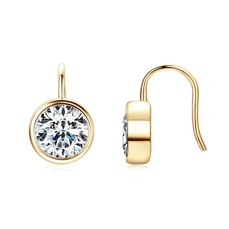 Sparking 8mm 2ct D Color Moissanite Drop Earrings Hooks 925 Silver for Women Bezel Setting Wedding Earrings Original Jewel