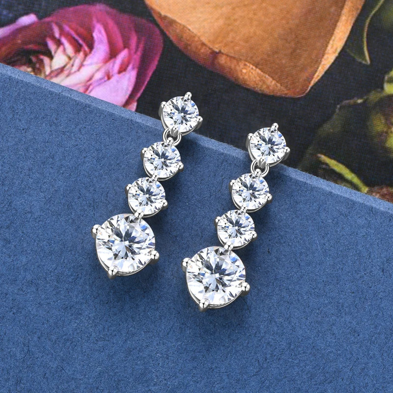 Original 2.0CT Moissanite Drop Earrings 925 Silver Long Dangle Piercing Ear Earrings Wedding Jewelry for Women Gifts Certificate