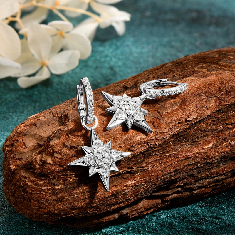 100% 925 Silver Jewelry Charm Guide Star Drop Earrings Moissanite Piercing Hoop Earrings for Women with GRA Certificate