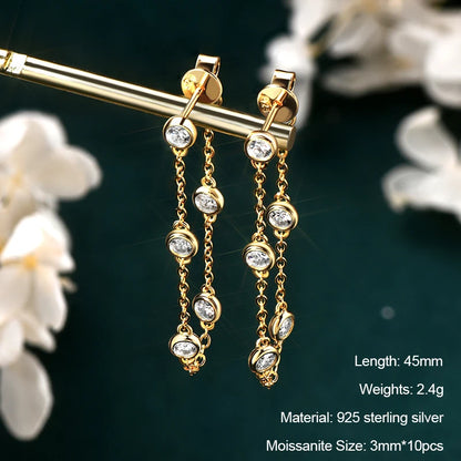Long Tassel Star Moissanite Pendant Earrings for Women S925 Silver Chain Dangle Drop Earrings Studs GRA Certified Jewelry