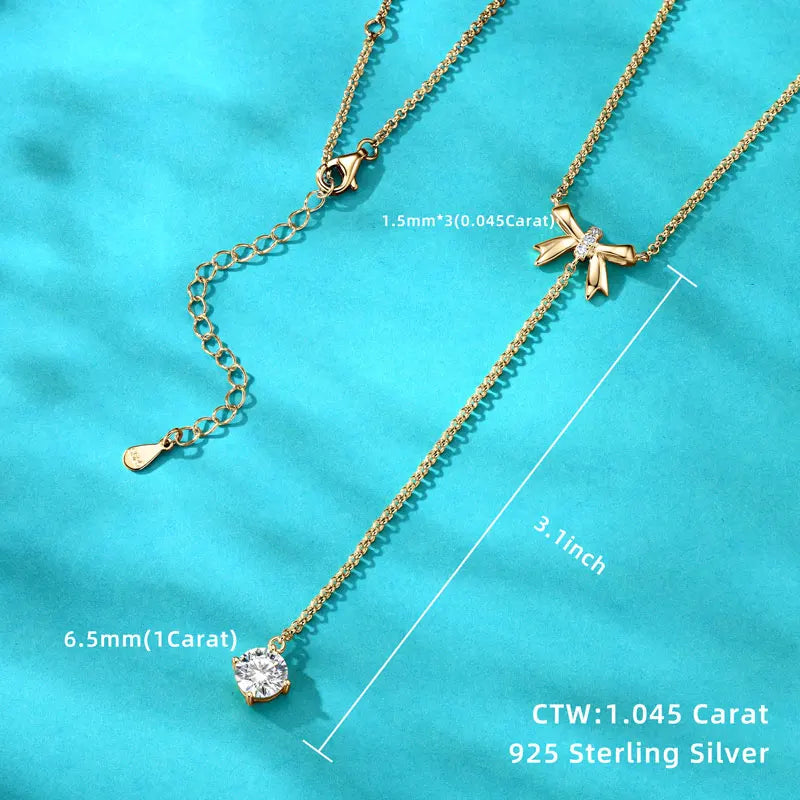 6.5mm 1ct Moissanite Pendant Y Shaped Butterfly Necklace for Women 925 Silver Adjustable Chain Necklaces 2025 Jewelry Gift