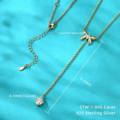 6.5mm 1ct Moissanite Pendant Y Shaped Butterfly Necklace for Women 925 Silver Adjustable Chain Necklaces 2025 Jewelry Gift