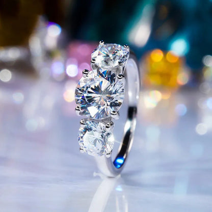 Real Certified 4ctw. Moissanite Ring 2CT 1CT 3 Stone Wedding Engagement Promise Ring Band Silver 925 For Women Original Jewelry