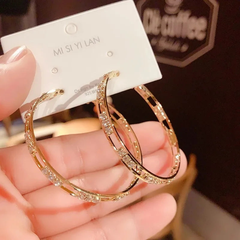 2mm Moissanite Hoop Earrings for Women 925 Silver 40mm Large Big Hoops Piercing Earrings Fashion Fine Jewelry Party Gifts