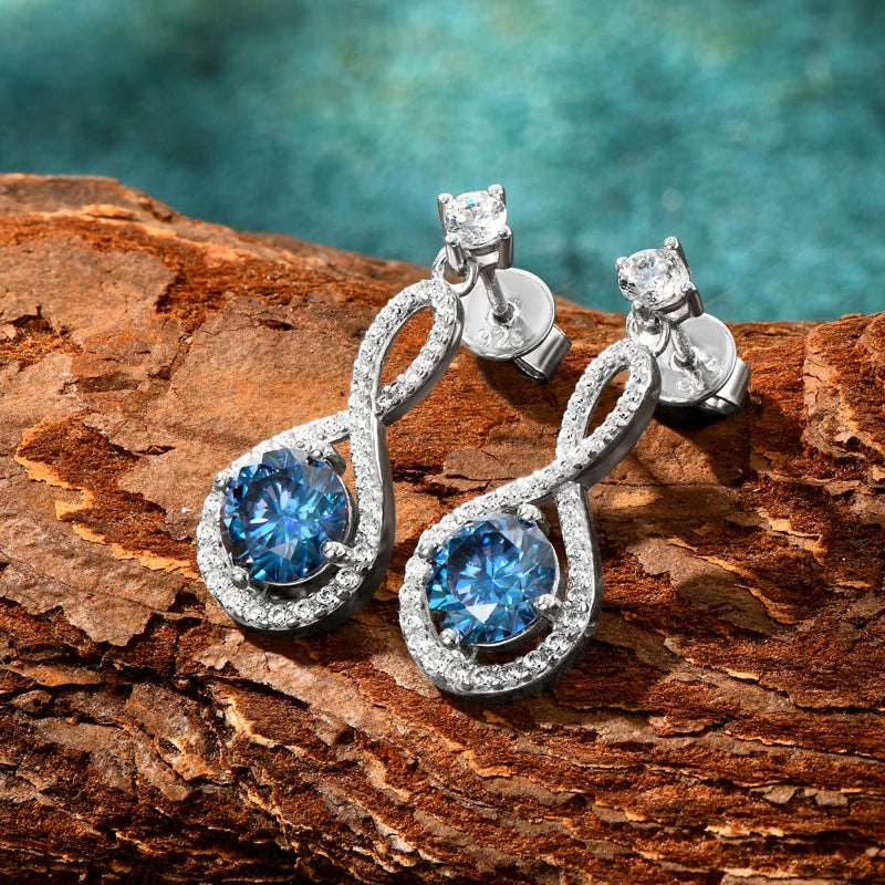 1ct Infinite White/Blue Moissanite Drop Dangle Earrings 925 Silver for Women Piercing Ear Studs Engagement Wedding Jewelry