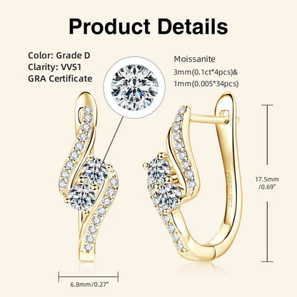 2025 Trend All 3mm D Moissanite Hoop Earrings 925 Silver U Shape Earrings for Women Wedding Party Birthday Valentine Gift