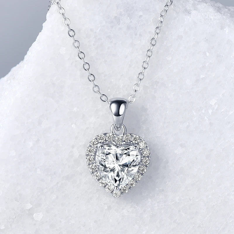 Real 2CT Heart Shape Moissanite Pendant Necklace 925 Silver for Women Jewelry GRA Certified Wedding Birthday Valentine Day Gift