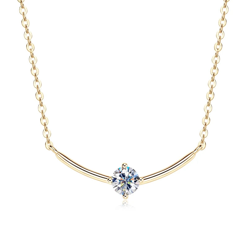 2024 5mm 0.5ct D Moissanite Curved Pendant Necklace 100% 925 Silver Chain for Women Jewelry Christmas Anniversary Gift with GRA