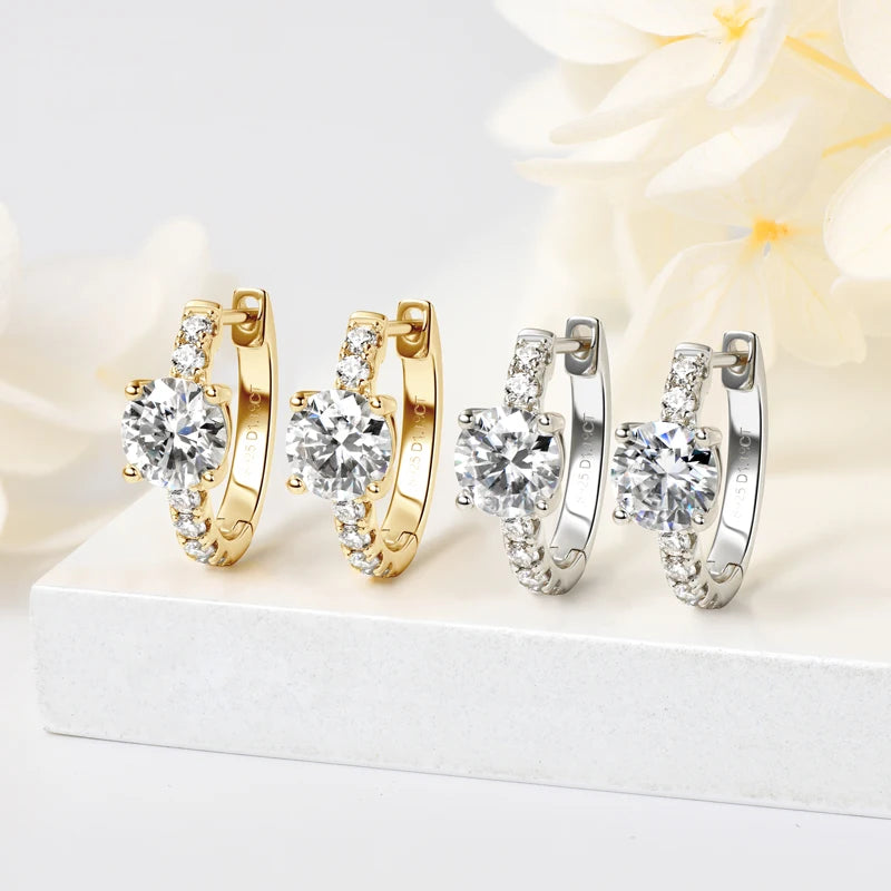 100% 925 Sterling Silver Earrings 2.36CTW. Moissanite Hoop Huggie Earrings for Women Gift Jewelry Engagement Birthday Valentine