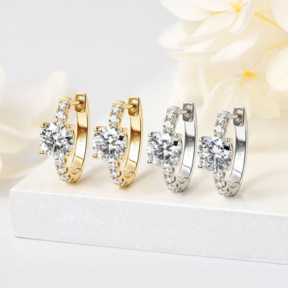 100% 925 Sterling Silver Earrings 2.36CTW. Moissanite Hoop Huggie Earrings for Women Gift Jewelry Engagement Birthday Valentine