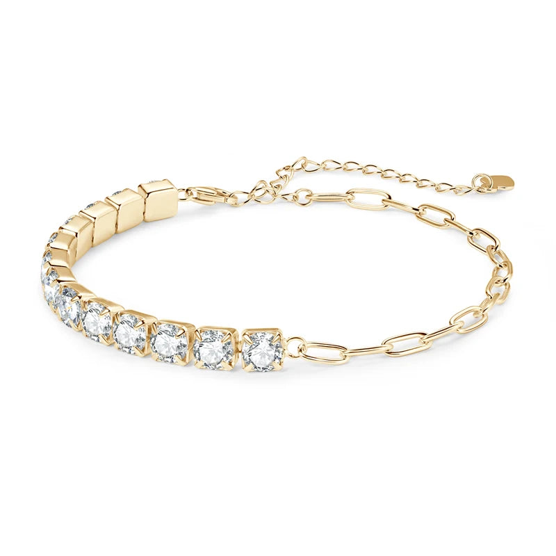 925 Silver Half Chain Tennis Bracelet 2-5mm D Color Moissanite Bracelet for Women Fine Jewelry 18k Gold Plated Bangle New