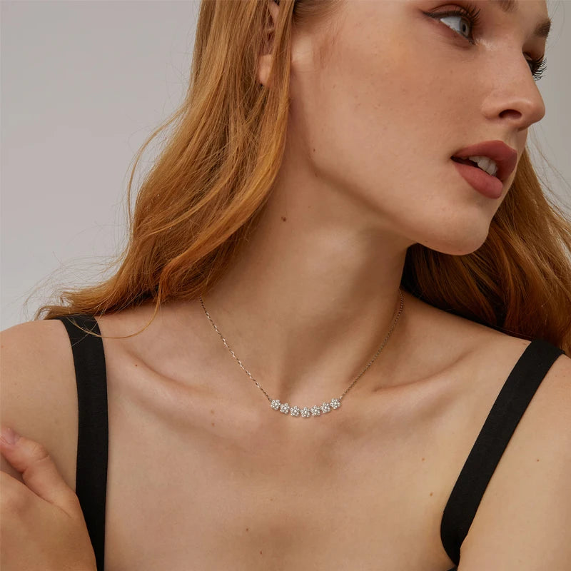 2024 New 100% 925 Sterling Silver Necklace for Women Fashion 2mm&1.2mm Moissanite Gerbera Flower Pendant Jewelry Birthday Gift