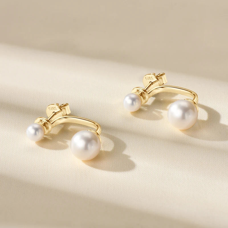 925 Sterling Silver Jacket Earrings Round Natural Freshwater Pearl Studs Front-back Earrings for Women Fine Jewel Gifts