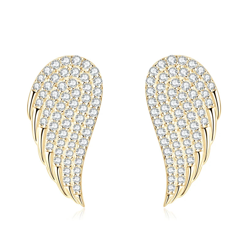 2024 New 925 Sterling Silver Wing of Angel Stud Earrings Full Pave Moissanite Drop Earrings for Women Wedding Party Jewelry Gift