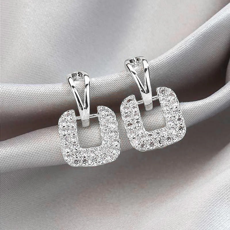 Moissanite Drop Square Stud Earrings for Women Real 925 Silver Piercing Ear Jewelry D Color Wedding Party Daily Wear Gifts