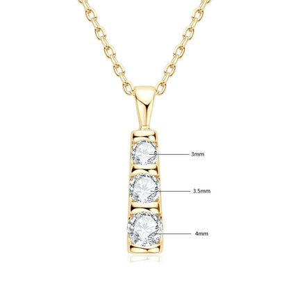 Real Certified Gradual Three Stone Moissanite Pendant Necklace 100% 925 Silver for Women Luxury Wedding Anniversary Jewelry Gift
