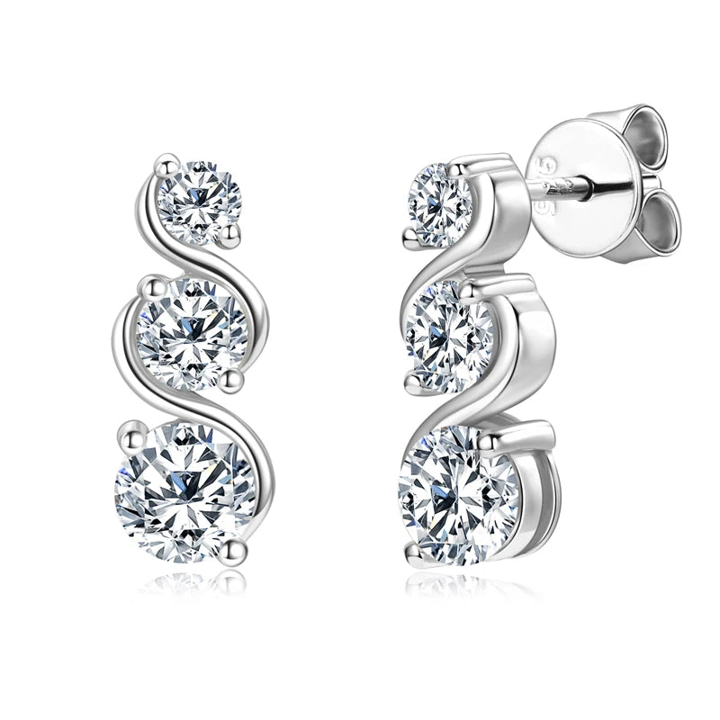 18K Gold Plated 1.80CTTW. VVS1 Round Moissanite Drop Earrings Studs Real 925 Silver for Women Wedding Party Gift 2024 New