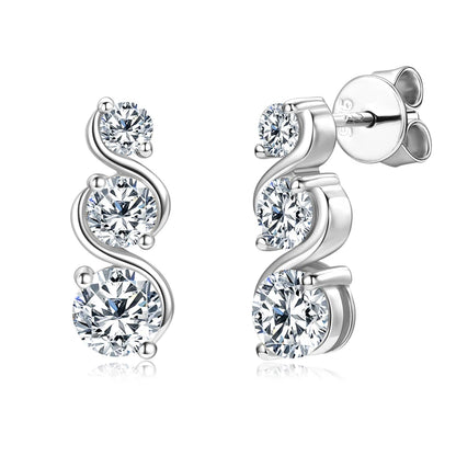 18K Gold Plated 1.80CTTW. VVS1 Round Moissanite Drop Earrings Studs Real 925 Silver for Women Wedding Party Gift 2024 New