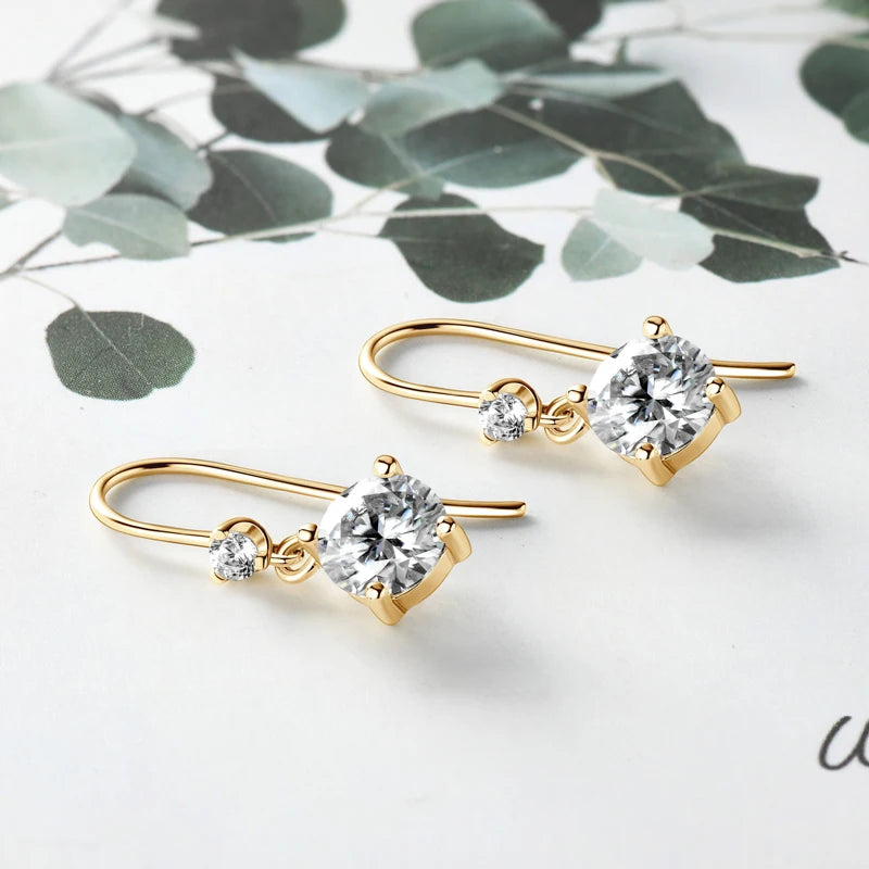 Hook Earrings Real 925 Silver 6.5mm 1ct Round Moissanite Drop Dangle Earring GRA Certified Wedding Jewelry for Women Gift