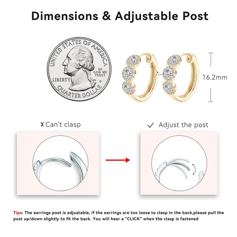 Classic Hoop Huggie Earrings Real D Color Moissanite Earring 925 Sterling Silver for Women Engagement Wedding 2023 Jewelry Gift