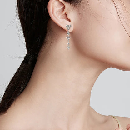 Real 925 Silver 4mm D Color Moissanite Long Drop Earrings Piercing Studs Wedding Party Fine Jewelry for Women 2024 Trend Gift