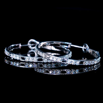 Trendy 2.16CTW. 2.3mm Moissanite Hoop Earrings for Women 925 Silver Fashion Big Larger Circle Earrings Fine Jewelry Gifts