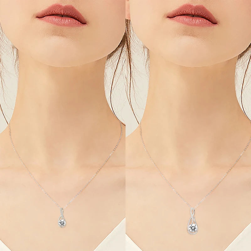 100% 925 Silver 1CT 2CT D Color Real Moissanite Drop Necklace Women Infinity Pendant Necklace Sparking Jewelry Charm Choker Gift
