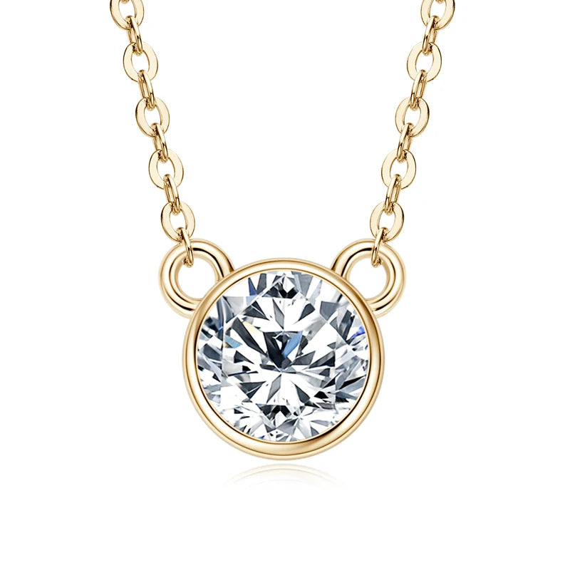 Real S925 Silver 6.5mm 1.0CT D Color Round Moissanite Cat Pendant Necklace for Women Girls Jewelry Birthday Gifts Valentine Day